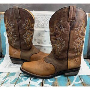 Aventurero Cowboy Boots Buckaro Brown Tooled Leather Mens Size 10.5 Square Toe